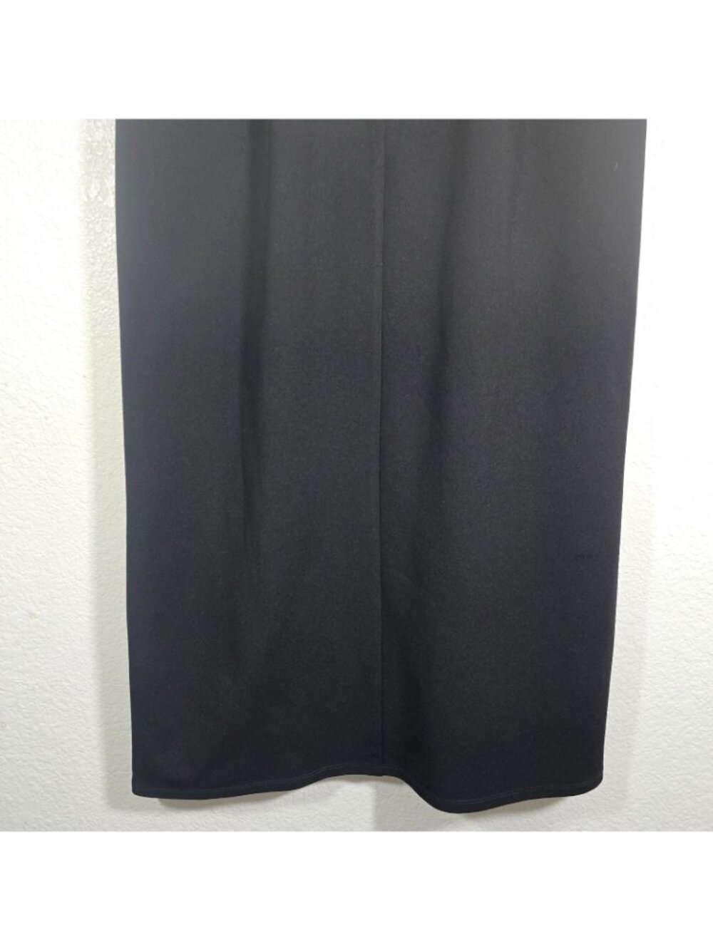 London Style Maxi Dress Women Size 12 Mesh Asymmetrical Neckline Black Slit - Picture 9 of 9